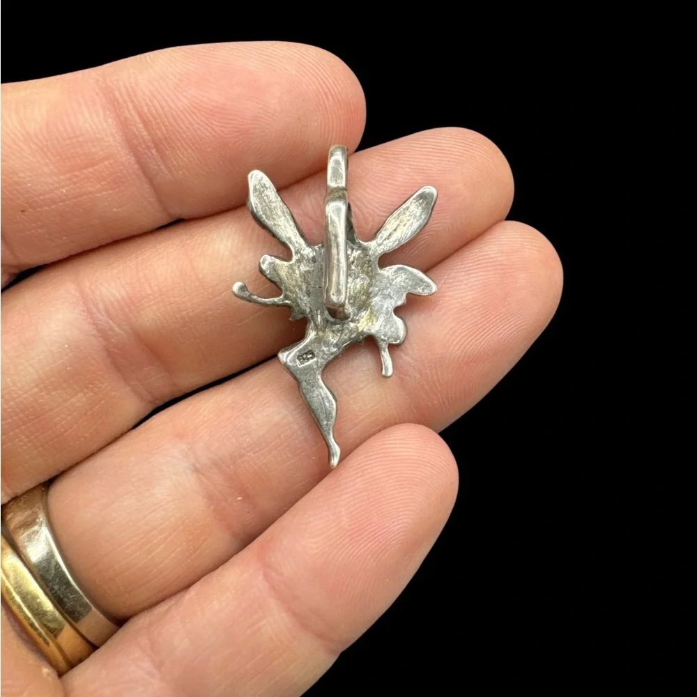 Vintage Art Nouveau Sterling Silver Fairy Pendant Fantasy Fairy Pendant 1.25”